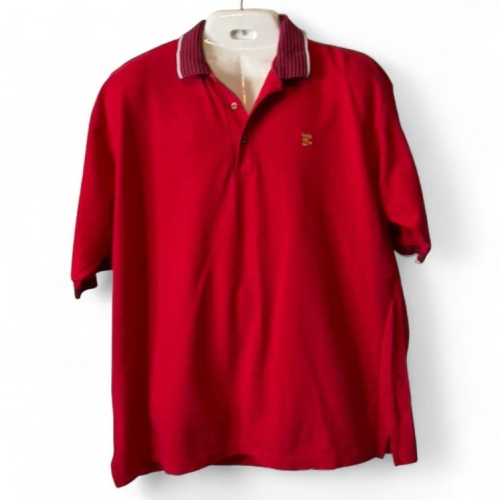 Vintage 90s Red Outer Banks Pique Polo Shirt Retro Striped Collar, Men's Size XL